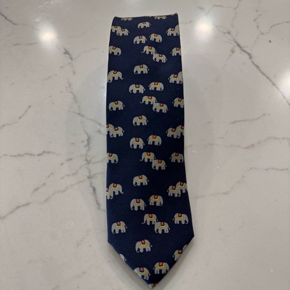 J.Crew Factory The Silk Tie Elephant Print Navy - Picture 1 of 6